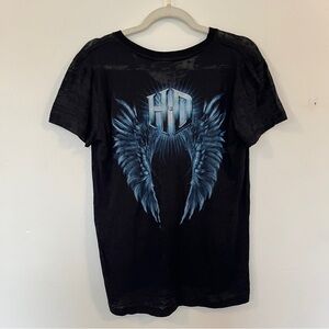 Harley Davidson Tee XL Wings Angel Black Blue Shirt T-Shirt Top Motorcycle Hog